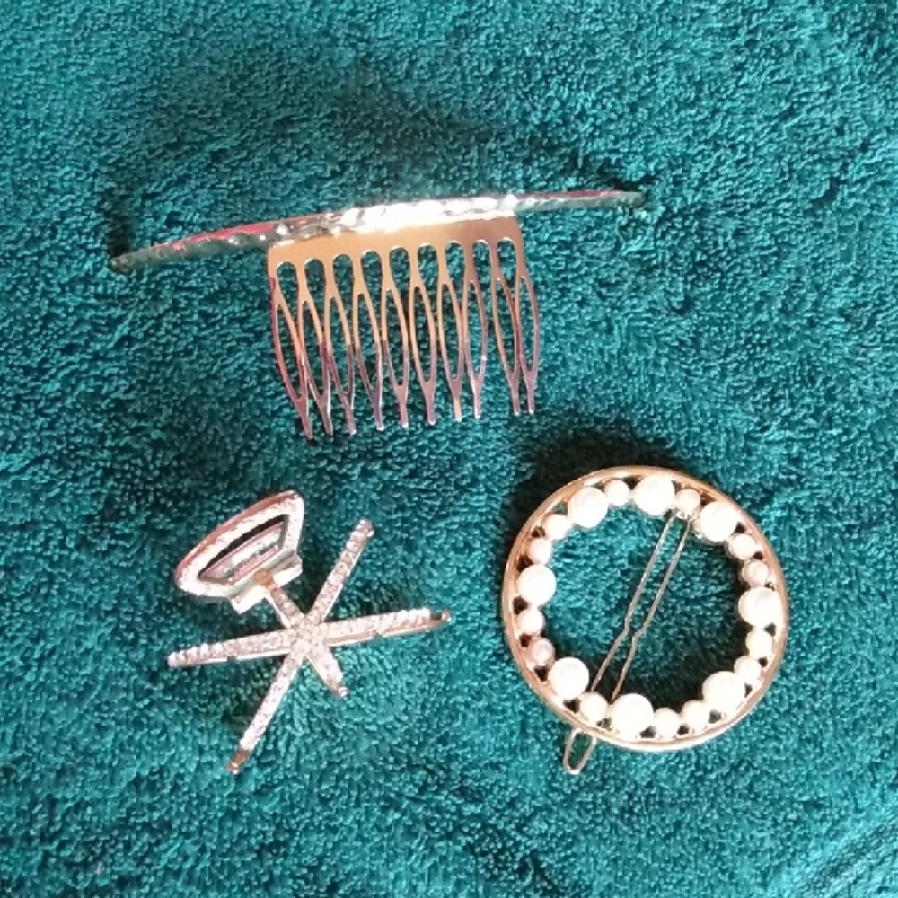 6/$20 Elegant Hair Accessories Set - Gold Tone and Faux Pearl